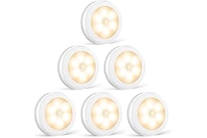 Foonii Lot de 6 Lampe adhésive LED, Eclairage LED Détecteur de Mouvement avec Base Magnétique (Alimenté par batterie) (AUTO Alimenté par batterie)