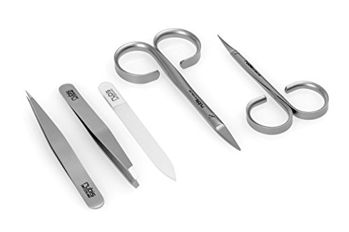 Rubis Maniküre Etui schwarz 5-teilg. Nagelset aus Leder bestückt mit Splitterpinzette, Augenbrauenpinzette, Nagelschere, Fußnagelschere und Nagelfeile. Schönes Geschenk, Made in Switzerland. - 4