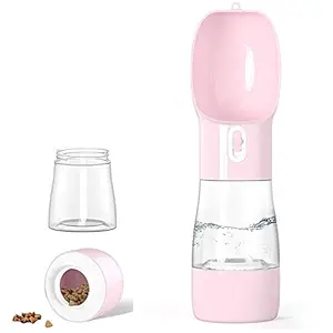 Dog Travel Water Bottle, Portable Water/Food Bottle Dispenser for Dogs and Cats, Pet Water Food Cup/Bowl for Walking Traveling Hiking (Pink)