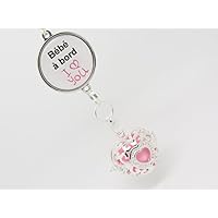 COLLIER SAUTOIR BOLA ARGENT PLAQUE BOLA DE GROSSESSE PERSONNALISABLE FORME DE CŒUR BILLE DE CUIVRE ROSE AVEC CABOCHON BEBE A BORD