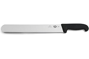 Victorinox Fibrox, Coltello Prosciutto con Lama Alveolata, Coltello da Cucina Affilato per Carne e Prosciutto, 30 cm, Lama Dritta, Acciaio Inossidabile, Nero