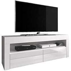 e-Com - Meuble TV Armoire Tele Table Television Luna - 140 cm - Blanc