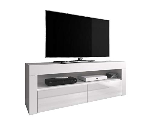 e-Com - Meuble TV Armoire Tele Table Television Luna - 140 cm - Blanc