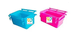 Pets Wizard - Bird Plastic Feeder Rectangle Cups Capacity 300 ml with Perch (Small Size) - (Food & Water Feeder) Set of 4 - Multicolor