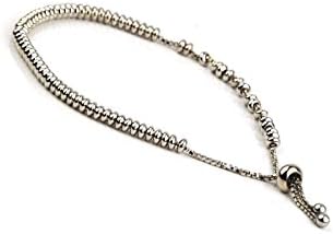 Rose Gold White Gold Beaded Chain Bracelet Fiji Friendship Slider -White Gold