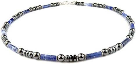 Mens Blue Sodalite Necklace Gemstone Handmade Crystal Healing Beaded Necklace Inspirational Protection Stones