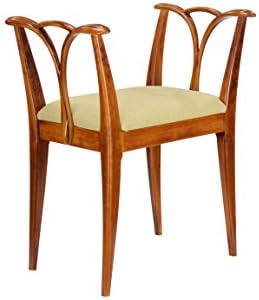 Upholstered Bench/Stool in Antique Oak with Camel Fabric Cushion