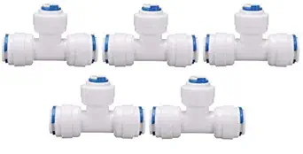 KRPLUS Plastic 1/4 Inch 3 Way Quick Connect Push Fit Tee Shape RO Pipe Connector Jointer for RO Water Purifier Tube Fitting White (Pack of 5)