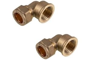 UKDEALS DIRECT UKDD® 15mm Compression by 1/2" BSP Brass Female Iron Elbow 90 Bend, 15mm x 1/2" Adaptors Bend - WRAS Approved - Pack of 2
