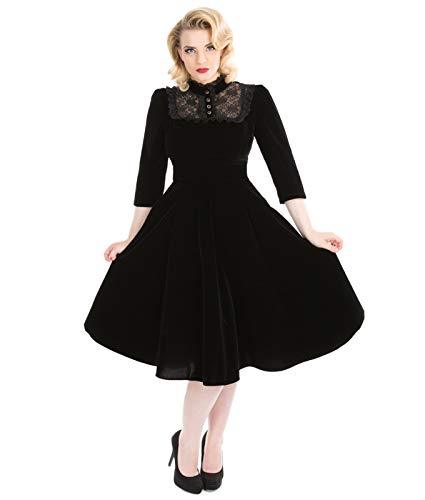 H&R London 50s Style Nightshade Velours Robe Soirée Noir - Noir, UK 14 (L)