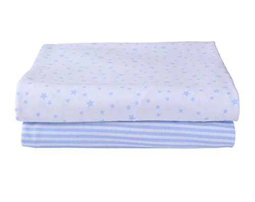 Stars & Stripes 2 Pack Fitted Moses Basket Sheets - Blue