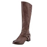 Tianwlio Frauen Herbst Winter Stiefel Schuhe Stiefeletten Boots Frauen Mode Retro Low-Heeled Schuhe Gürtelschnalle Nieten Rutschfeste Stiefel Braun 37