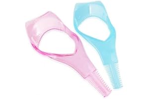 HAPPYUPCITY 2 herramientas 3 en 1 para máscara de pestañas de plástico, protector de pestañas superior, inferior de ojos, guía aplicador de pestañas con peine de ayuda para pestañas para mujeres (azul + rosa)
