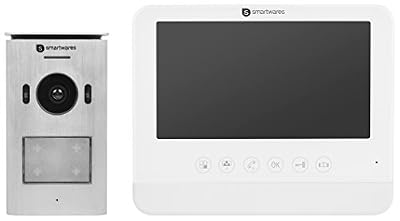 Smartwares DIC-22212 (VD71 VD71W VD71Z) Système d’Interphone Vidéo HD 720p Écran LCD Caméra Panoramique/Inclinaison Fonction d'Enregistrement Automatique Vision Nocturne, Blanc, 7 Pouces/17,8 cm