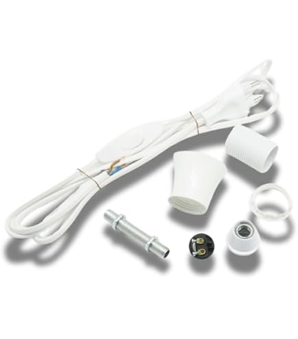 Set Câble Lampe Avec Douille E14 - Interrupteur, Fiche Euro, Tige Filetée - 1.7 M - Blanc