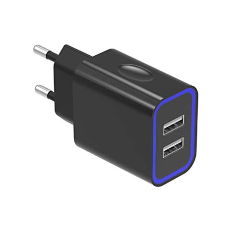 Saiveina Cargador USB Sector 2 Puertos Universal Sector Pared 12 W/5 V 2.4 A con Cargador USB Puerto Inteligente Cargador Adaptador USB para teléfono Tablet iPad iPhone MP3 GPS etc Negro