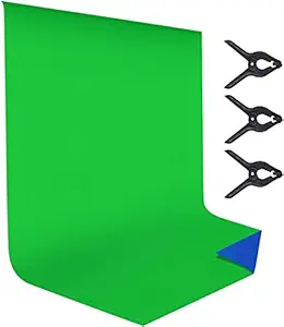 VTS 8X10ft Photography Backdrop, Professional Double-Sided Background Screen with 3 Clips, Washable & Ironable Polyester-Cotton for Photo Video Studio (Blue/Green)