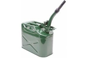 MATIJARDIN Bidon de 10 litres acier armé avec bec verseur jerrican métal vert olive pour hydrocarbures type US