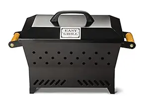 EasyGrill Food Grade Stainless Steel Mesh Charcoal Grill with Heavy Metal Body & 5 SS Skewers, 1kg Charcoal Bag