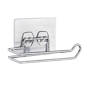 Zollyss Chrome Metal Magic Sticker Series Self Adhesive Kitchen/Bathroom Napkin Toilet Paper Holder (Standard Size, Silver)