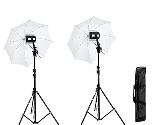 HIFFIN Studio Home 33 Umbrella Stand Setup with Sungun Bracket Umbrella Adapter B-Bracket and Stand Double Set with Continuous/Video Light with 1000 Watt Halogen Tube (H-4 Light KIT Mark II)