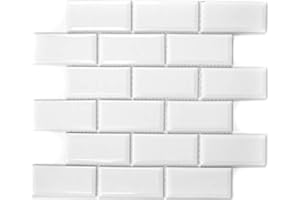 MOSANI Metro Subway Fliesen WEISS Facette Mosaikfliese Keramik Fliesenspiegel Küche Wand MOS26M-0101