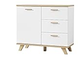 Germania 3218-221 Kommode im skandinavischen Design GW-Oslo in Weiß/Absetzungen Sanremo-Eiche-Nachbildung, 96 x 85 x 40 cm (BxHxT)
