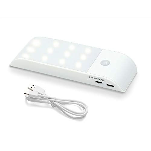 Sensor de movimiento de luz interior, LED Armario de luz nocturna con batería recargable,banda magnética Armario de armario empotrado debajo del mostrador Cocina Cobertizo Iluminación del garaje
