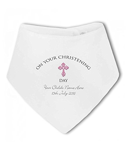 Personalised name and date Christening Bib girl - Baby Bandana Bib