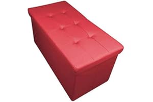 HomeHarmony® Quilted Top Folding Storage Ottoman Seat, Stool, Toy Storage Box Faux Leather (Red, Large)
