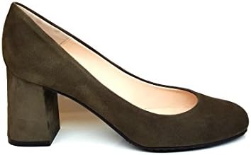 GENNIA Viva - Women´s Closed Toe Leather Pumps With Block Heel, Leather Suede A-002 Olive Green (Khaki), Size 38