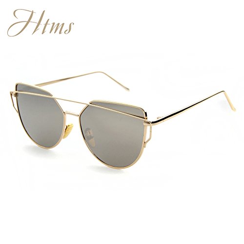 Tocoss(TM) New Cat Eye Aviation Twin-Beams Sonnenbrillen Frauen Mode Vintage Rose Gold Mirror Sonnenbrillen Damen Einzigartige Wohnung Sonnenbrille [Goldsplitter kein...