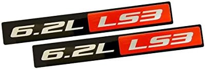 PAIR 2 x 6.2L Liter LS3 Red Black Engine Emblems Badge Nameplate Highly Polished Aluminum Chrome Silver for Camaro SS RS Pontiac G8 GXP Holden Vauxhall VXR8