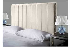 GENERIC Affordable Luxury Portland Lined Headboards in Elegant Plush Velvet Fabric, for Divan Beds, Bedroom and Hotel Furniture (4FT6 Double- Height 24", Cream)