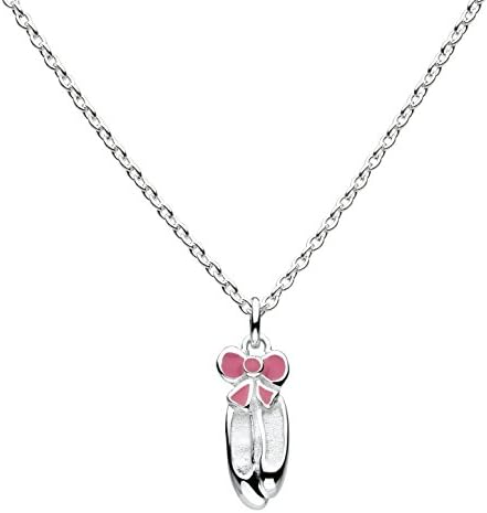 Kit Heath Kids Sterling Silver and Enamel Beautiful Ballet Shoe Necklace 9929PK, 14"