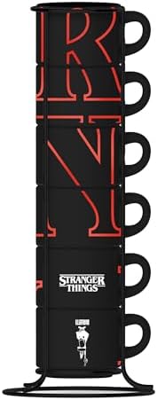 Bialetti Set da 6 Tazzine Impilabili Stranger Things – Fluorescenti, si illuminano e cambiano colore al buio, non adatte alla lavastoviglie, 80 ml ciascuna, Nero