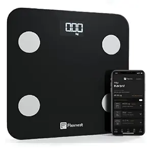 Flexnest Flexscale | Smart Bluetooth Body Fat Weighing Scale Weight Machine Analyzer with 100% Secure Indian App, Measures BMI, Body Fat, Protein with 13+ Parameters