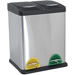 MSV 100352 Poubelle à Pédale avec 2 Seaux Acier Inoxydable Noir/Argent 31x26,5x39,5cm