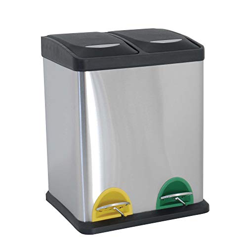MSV 100352 Poubelle à Pédale avec 2 Seaux Acier Inoxydable Noir/Argent 31x26,5x39,5cm