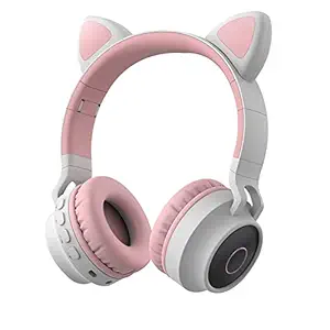 WK LIFE BORN TO LIVE K9 Kids Headphones with Mic for Birthday Gift Girls Boys Cat Ear Bluetooth, Foldable LED Light Up Headphones Over On Ear for Online Learning School Grey