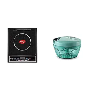 Pigeon by Stovekraft New Handy Mini Plastic Chopper with 3 Blades, Green and Cruise 1800-Watt Induction Cooktop (Black)