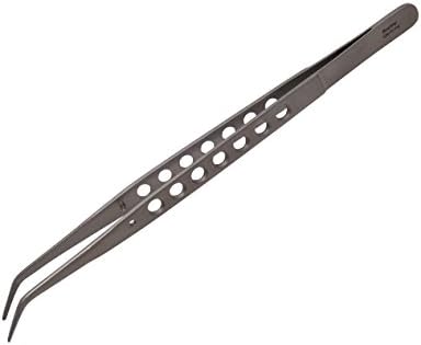 Quality tweezers with hole handle, pointed, angled and with thorn - 17 cm long