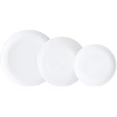 Luminarc Pampille 18-Piece Opal Glass Dinnerware Set for 6 People | Blanco, dise&ntilde;o redondo, acabado con relieve, apilable, fa