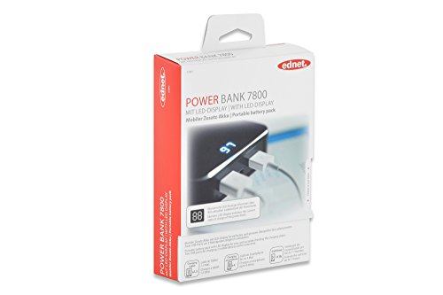 ednet 31891 Power Bank mit LED-Display, Kapazität: 7.800 mAh, 2x USB Port ( 1A + 2,1A) + Micro USB, kompakte Größe, schwarz - 8
