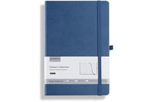 POPRUN A5 Lined Journal Notebook, PU Leather Hardback Notepad for Writing, Business Work, Travel, Office, School, 14 x 21cm, 240 Pages Classic College Ruled Journals Notes Pad, Night Sky Blue