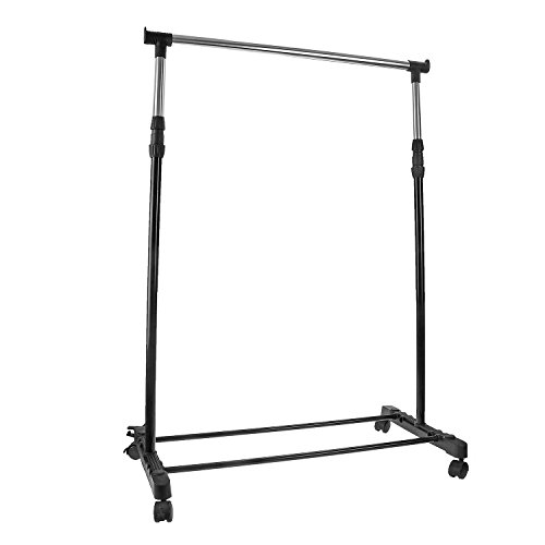 qobobo® Kleiderständer Rollgarderobe ausziehbar rollbar Garderobenständer Kleiderstange Wäscheständer Teleskopgarderobe Klappständer Wäschetrockner auf Rollen Kleiderstange mit Schuhablage, schwarz - 2
