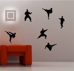Online Design 6X Karate Pegatina Adhesiva Vinílica Pared Adhesivo para Dormitorio Niños - Negro