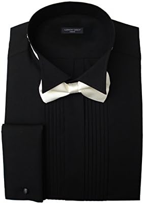 Black Pleated Wing Collar Dress Shirt