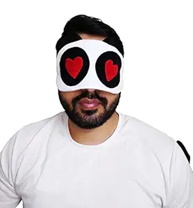JUZZII Velvet Super Soft & Smooth Eye Mask for Men Women Girls Boys Kids - Cute Heart Eye Panda White and Black Eye Mask Model No.39