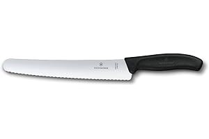 Victorinox Swiss Classic, Couteau de pâtissier professionnel, Lame extra-tranchante, Taille dentée, 22 cm, Acier inoxydable, Noir